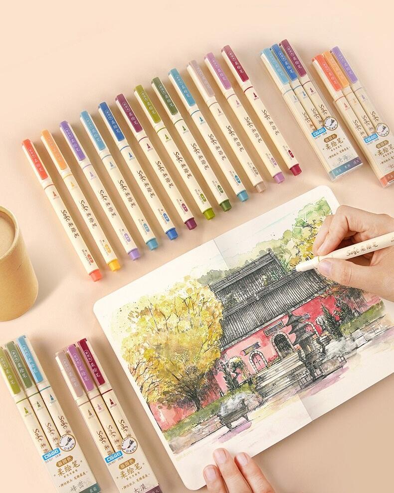 3pcs New Retro Color Art Marker Drawing Pens Set Soft Brush Tip Original Design Calligraphy Lettering Painting School A6335