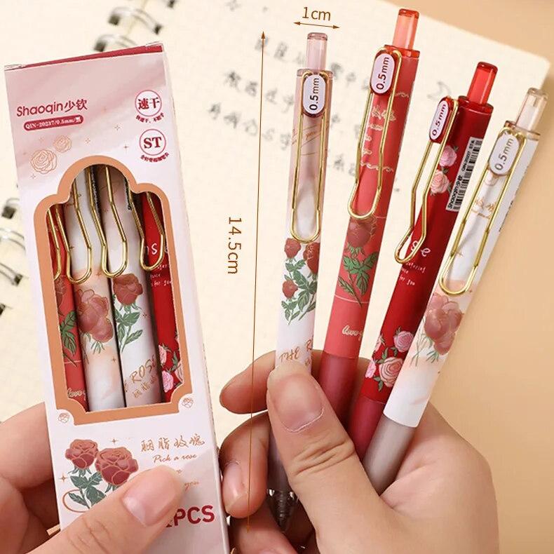 4 pcs/set Romantic Rose ST Tip Mechanical Gel Ink Pens School Office Writing Supplies Gift Stationery Art Supplies Cute Pen