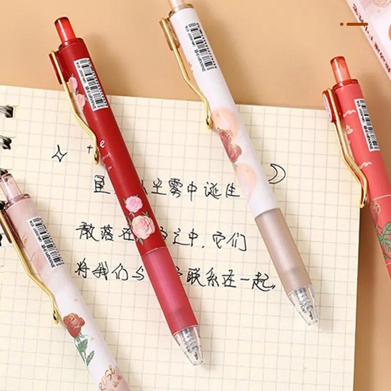 4 pcs/set Romantic Rose ST Tip Mechanical Gel Ink Pens School Office Writing Supplies Gift Stationery Art Supplies Cute Pen