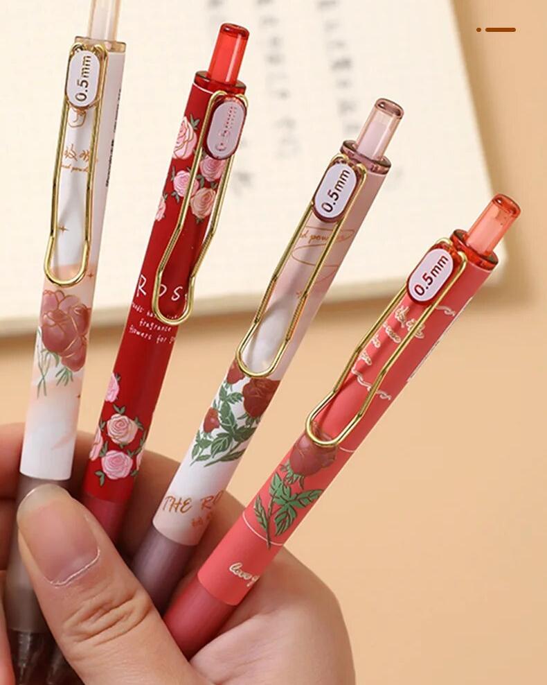 4 pcs/set Romantic Rose ST Tip Mechanical Gel Ink Pens School Office Writing Supplies Gift Stationery Art Supplies Cute Pen